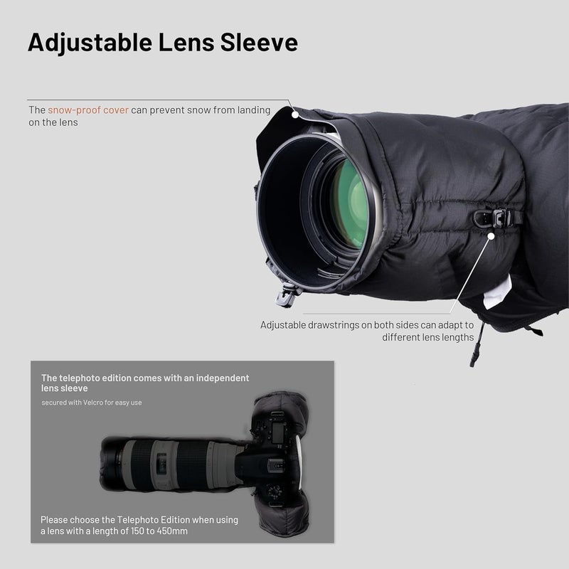 PGYTECH Camera Cold-Proof Warm Cover, Winter Cover Protector, Adjustable Snowproof and Waterproof Camera Lens Sleeve - Image 5